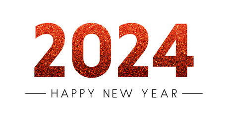 Wall Mural - Red 2024 Happy New Year glittering lettering sign. Art banner, poster template, flyer design.