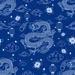 Wall Mural - Oriental Dragon Seamless Pattern for Textile and Decoration