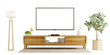 TV on cabinet in modern living room on transparent background.3d rendering