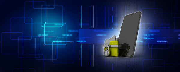 Poster - 3d rendering mobile folder storage protection lock