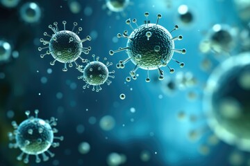Poster - Viruses and bacteria are floating through air. Generative AI.