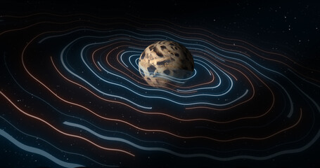 Wall Mural - abstract space planet with a round asteroid belt ring futuristic hi-tech on the background of stars 