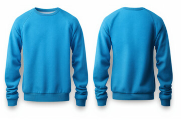 Wall Mural - A thin blue sweater shown from both the front and back isolated over a white background, copy space clothing