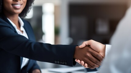 african businesswoman handshake with businessman after a job interview