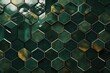  a pattern of hexagonal tiles with a green and gold pattered finish on the outside of the tiles.