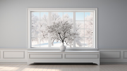 Wall Mural - Large picture window - snow - extreme blue skies - table - tree - snow - snow - background - landscape - winter scenery 