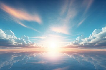 Wall Mural - a large body of water with clouds in the sky and a bright sun in the middle of the sky above it.
