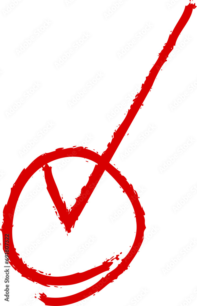 Hand drawn red circle type checked check mark, tick box doodle icon ...