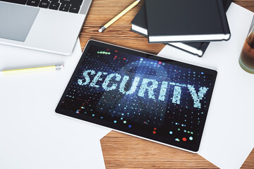 Aufkleber - Cyber security creative concept on modern digital tablet monitor. Top view. 3D Rendering
