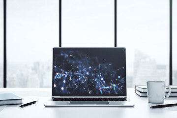 Poster - Creative concept of wireless technology on modern laptop screen. Big data and database concept. 3D Rendering