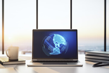 Aufkleber - Computer monitor with digital America map, global technology concept. 3D Rendering