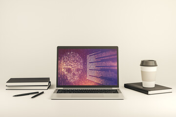 Poster - Creative concept of code skull illustration on modern laptop screen. Hacking and phishing concept. 3D Rendering
