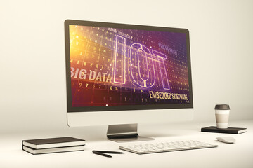 Aufkleber - Modern computer monitor with creative IOT hologram, research and development concept. 3D Rendering