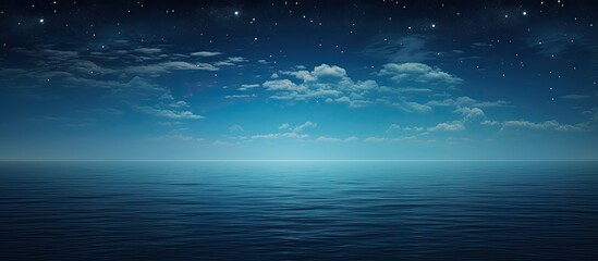 Poster - Ocean horizon with starry skies under full moon.