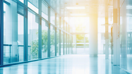 Wall Mural - sunlit blurred glass corridor in modern building