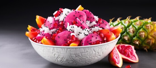 Wall Mural - Dragon fruit containing tropical fruit salad.