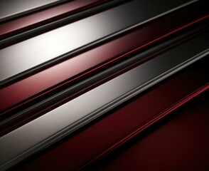 Wall Mural - A sleek composition featuring a garnet red central band surrounded by shimmering chrome lines on a brushed nickel grey backdrop. Copy space available. Generative AI.