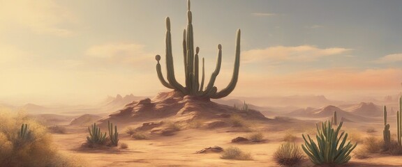 Sticker - lone cactus in the desert wallpaper