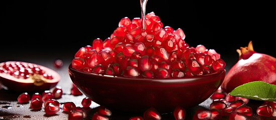 Canvas Print - Using fresh pomegranate seeds, cook meat and desserts with pomegranate juice, close-up shot.