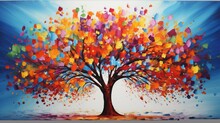 Isolated Tree Art Pieces Paint The White Canvas With Their Vibrant, Captivating Hues, Creating A Visually Striking Composition.