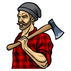 Wall Mural - Lumberjack with Axe Illustration Vector Character Design