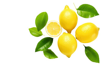 Aufkleber - Lemon with slices and green leaves Isolated on transparent background PNG file.