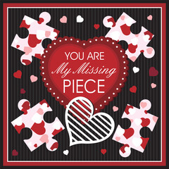 Canvas Print - valentines day greeting card with hearts and pieces of puzzle