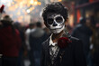 Portrait of a young boy with the traditional facepaint of the Mexican Day of the Dead, skull makeup