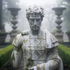 Poster - A statue of a roman emperor in a garden. Generative AI.