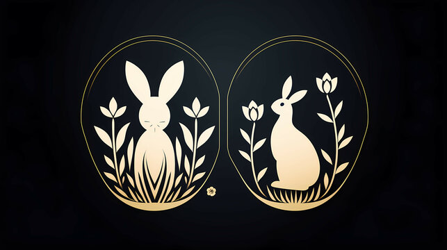 A Outline Different Easter Day Logo, a pair of rabbits with flowers.