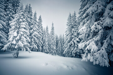 Wall Mural - Incredible winter landscape after a heavy snowfall on a frosty day.