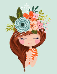 Cute romantic girl, vector illustration, little dreamer,  illustration for kids artworks.