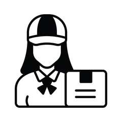 Wall Mural - Delivery courier woman with parcel box, delivery girl vector, courier woman icon