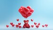 A 3D teddy bear with balloons that spell out 