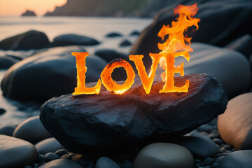 Illustration of the word LOVE - Fire theme