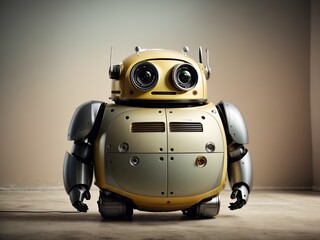 a chubby robot looking sad