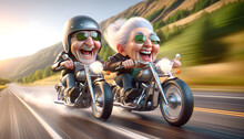 Seniors Enjoying A Motorcycle Ride. Generative AI