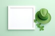 Flat design St. patrick's day, festive leprechaun green shamrocks on photo frame. Generative AI.