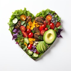 Wall Mural - A heart shaped healthy salad on a white background