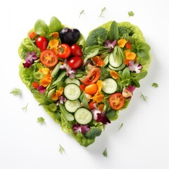 Wall Mural - A heart shaped healthy salad on a white background