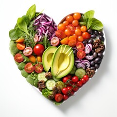 Wall Mural - A heart shaped healthy salad on a white background