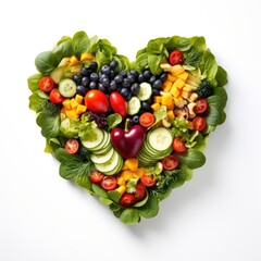 Wall Mural - A heart shaped healthy salad on a white background