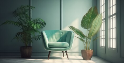 Wall Mural - modern interior design. 3d illustration, 3d render. green chair