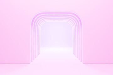 Poster - Pink  arch hallway corridor abstract background minimal conceptual 3D rendering