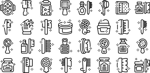 Wall Mural - Body brush icons set outline vector. Massage body. Dry health beauty