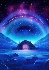 Wall Mural - Igloo ice hotel on a snowy plain with aurora borealis during magic winter night. Generative Ai.