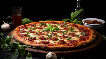 Canvas Print - pizza with salami HD 8K wallpaper Stock Photographic Image 