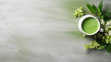Beautiful Green Matcha Tea Flatlay  