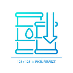 Sticker - 2D pixel perfect gradient falling oil prices icon, isolated vector, thin line blue illustration representing economic crisis.