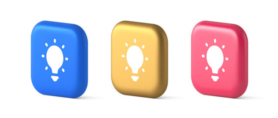 Poster - Light bulb illuminated innovation idea button brainstorming creative solution 3d icon